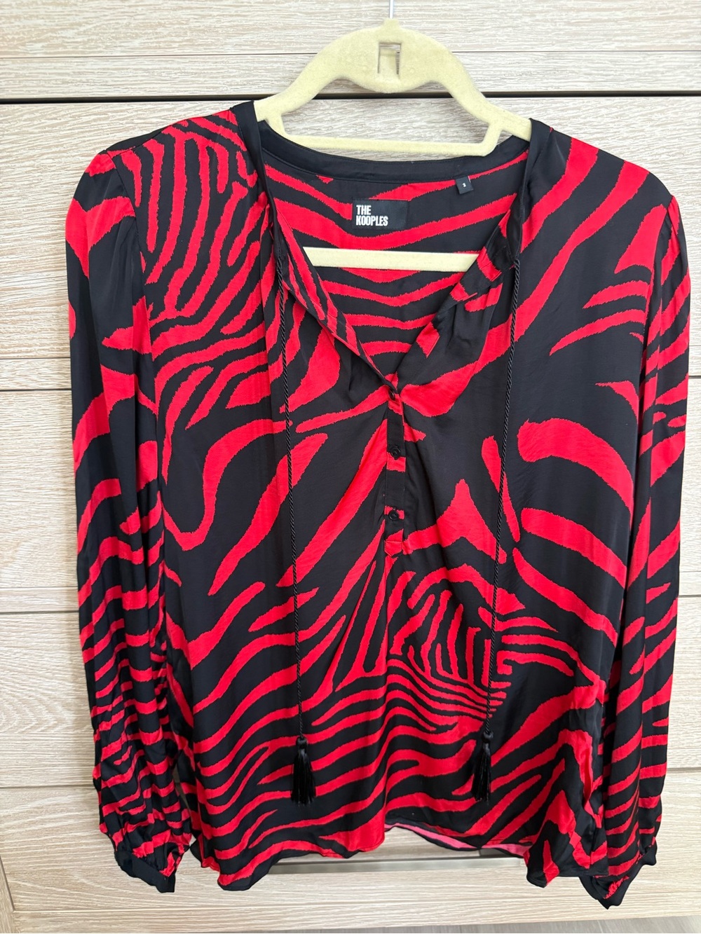 The Kooples Red and Black Zebra-Print Long Sleeve Blouse